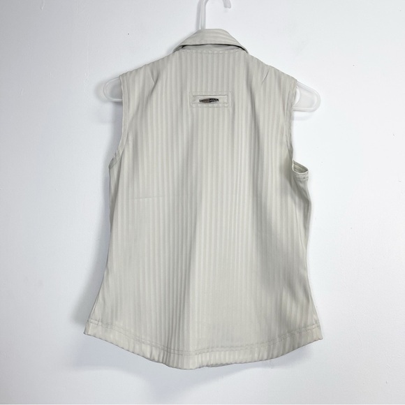 Jamie Sadock Vest Womens Size Medium Beige Collared Striped Zip Up Sleeveless - Picture 2 of 9